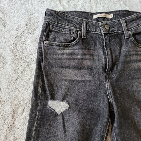Levis 721 High Rise Skinny Gray Distressed Jeans Size W27 L32 - Picture 5 of 16